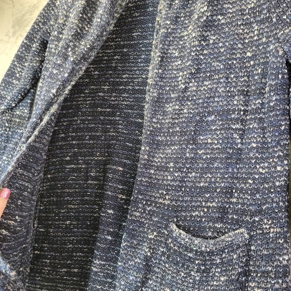 J Jill Womens M Petite Blue Marled Knit Cardigan Sweater Front Pockets Cozy - Picture 7 of 10